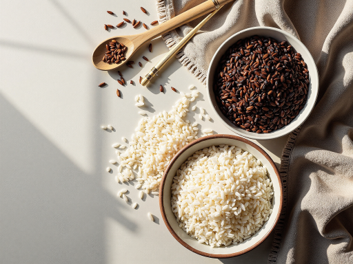 High quality rice grains in a clean, white background with natural lighting